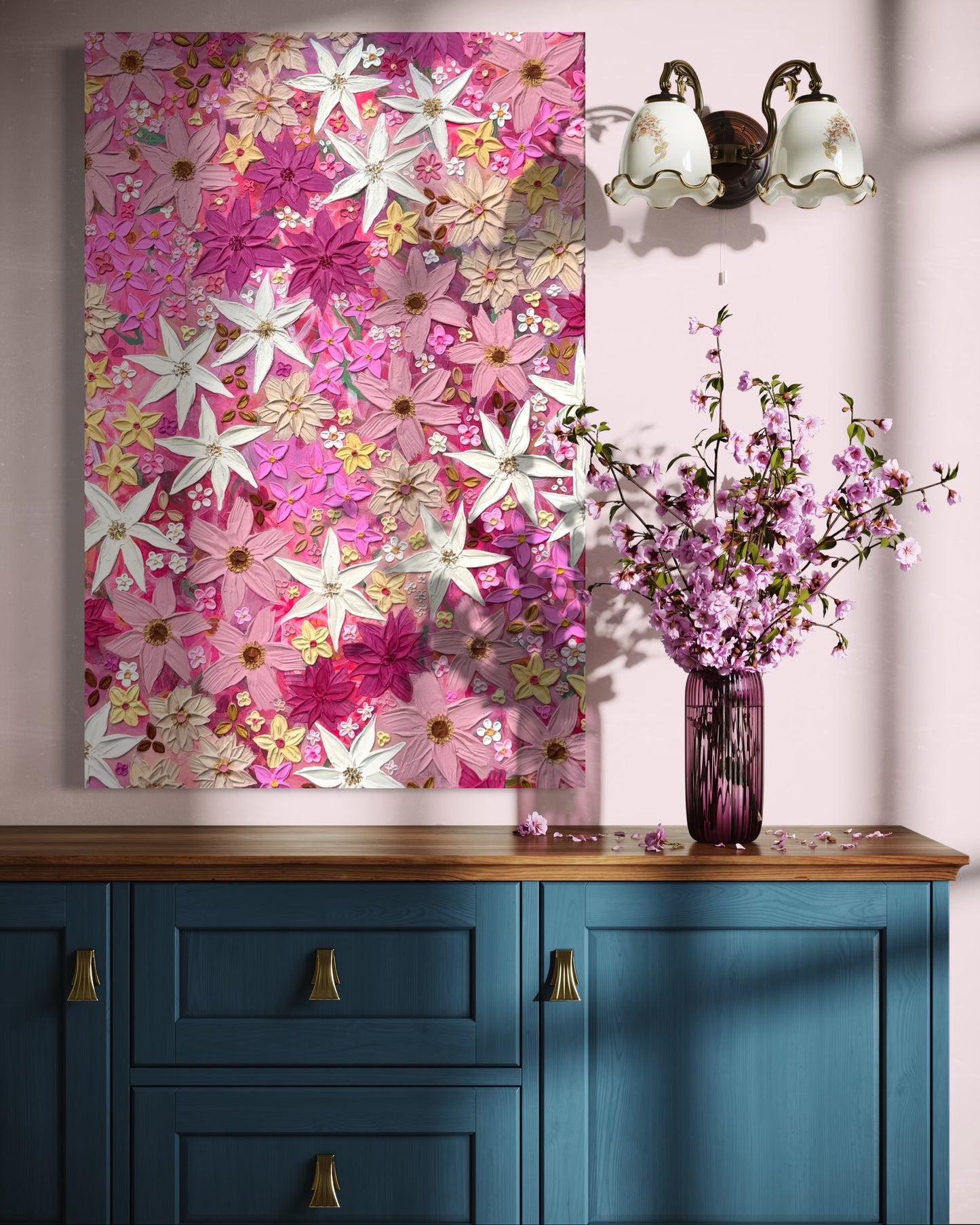 ‘Pinky promise’ - Textured floral art on canvas