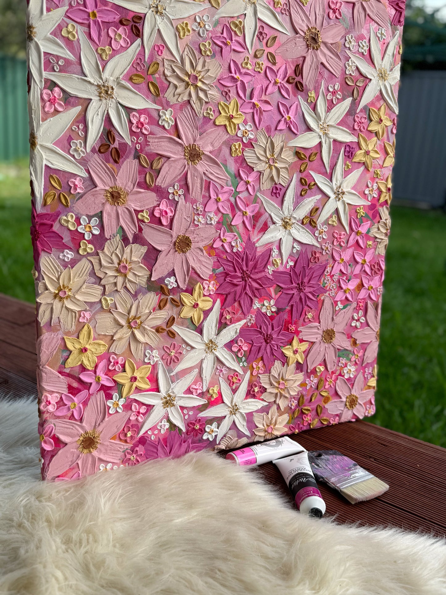 ‘Pinky promise’ - Textured floral art on canvas