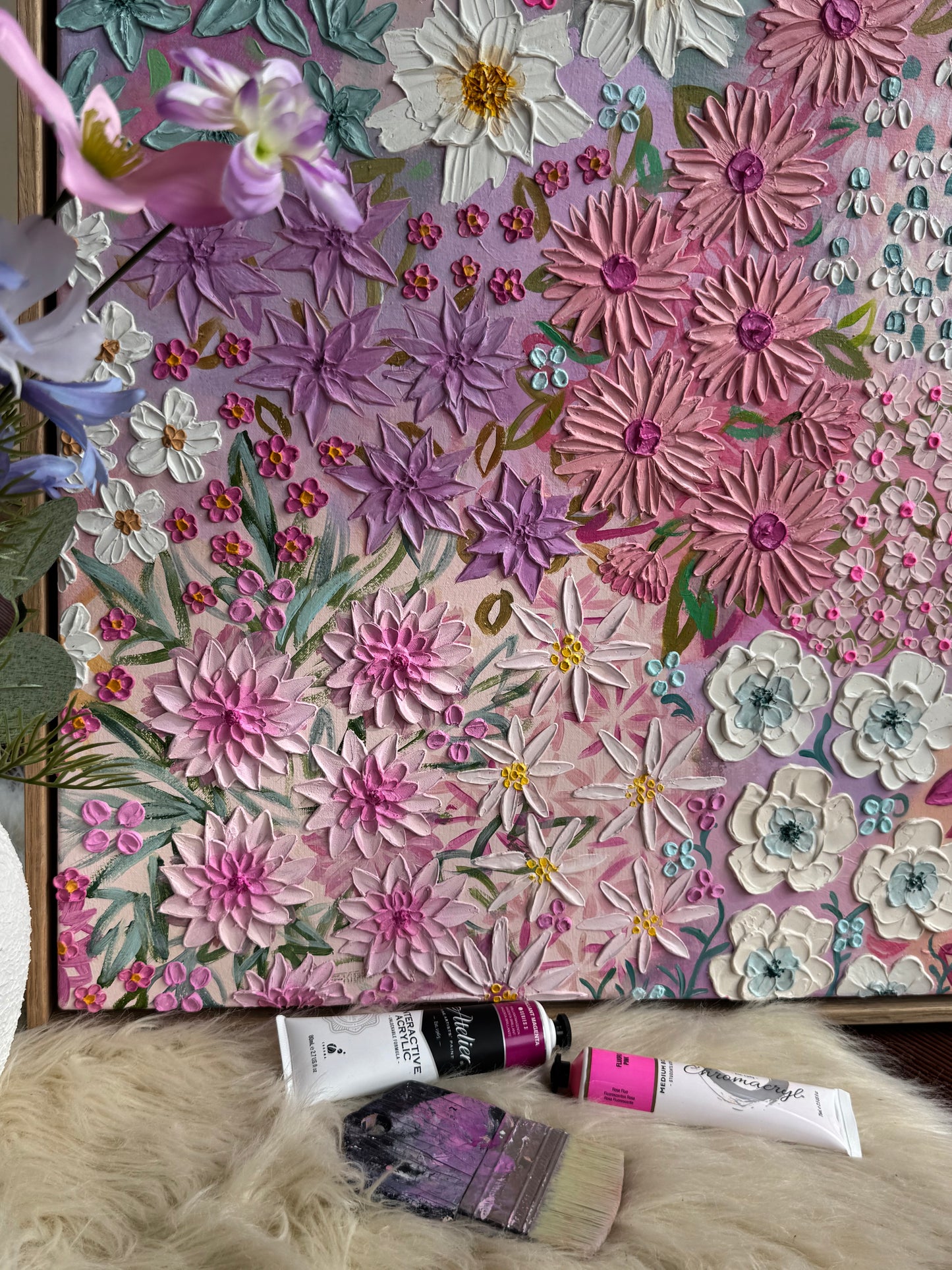 ‘Baby Steps’- Textured floral art on canvas