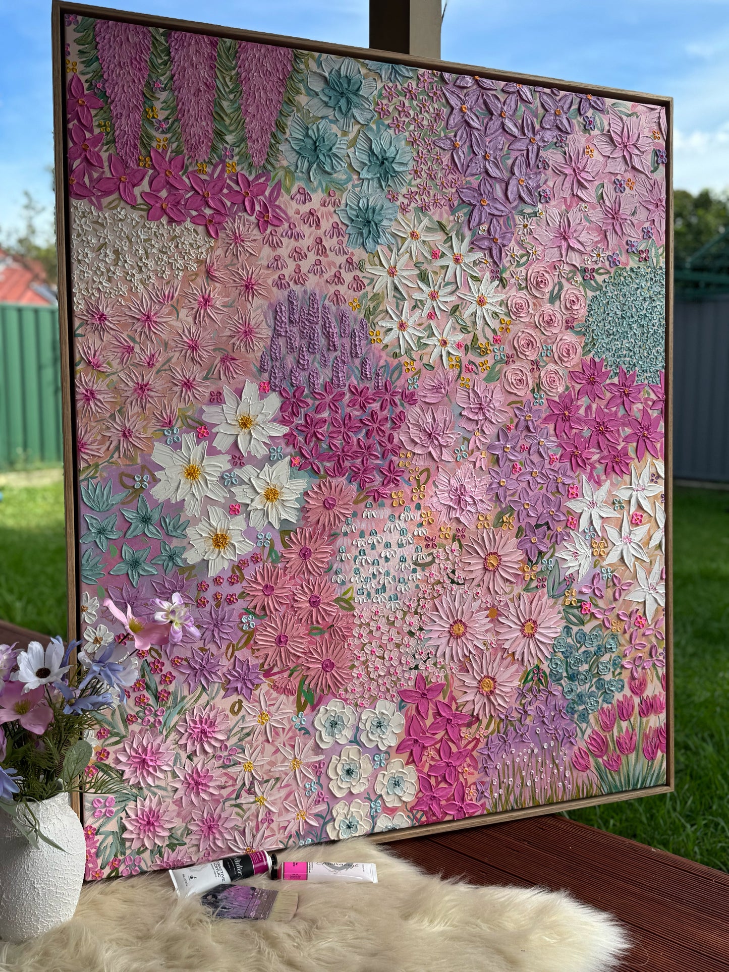 ‘Baby Steps’- Textured floral art on canvas