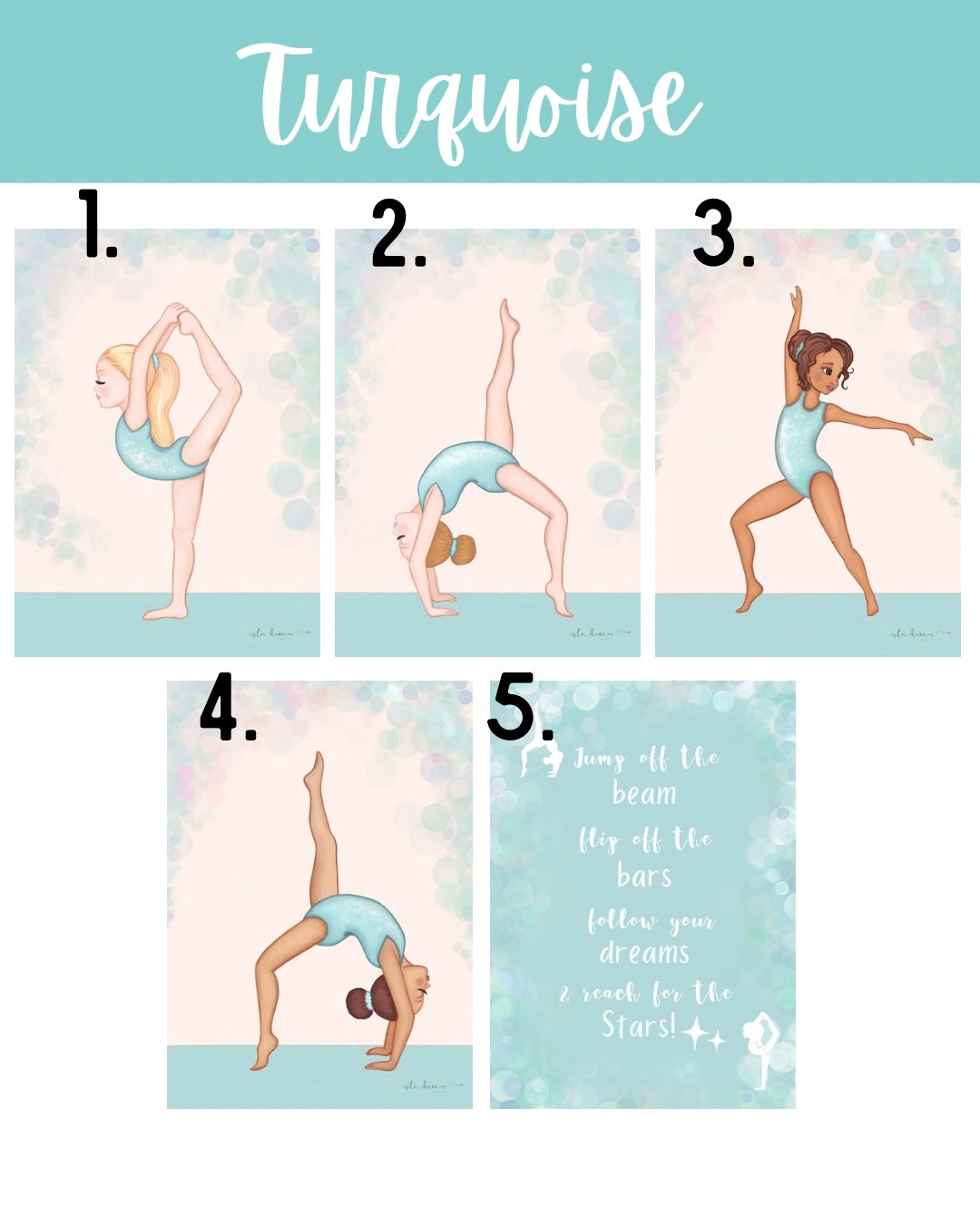 Gymnastics girls and quote print- turquoise