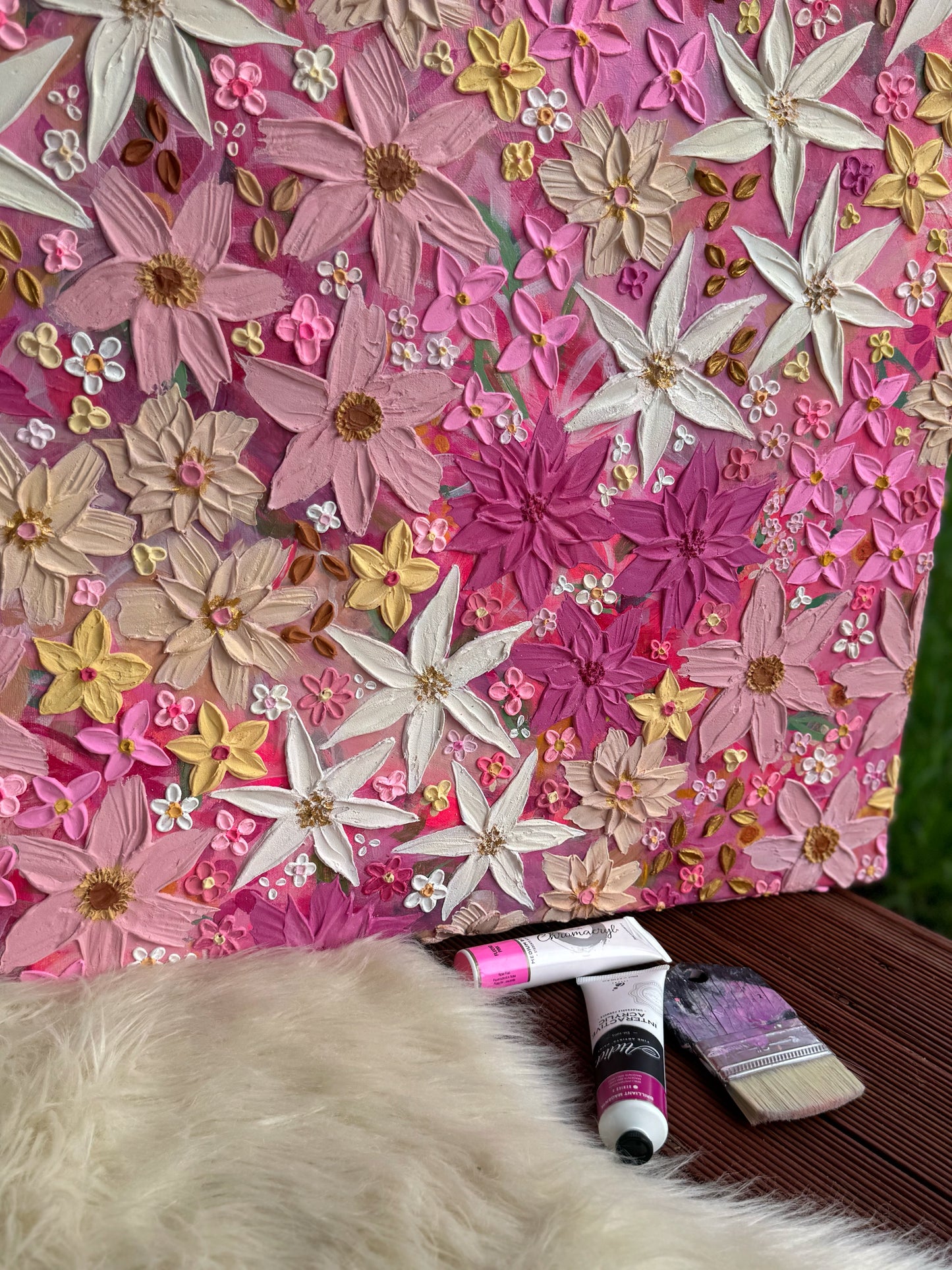 ‘Pinky promise’ - Textured floral art on canvas