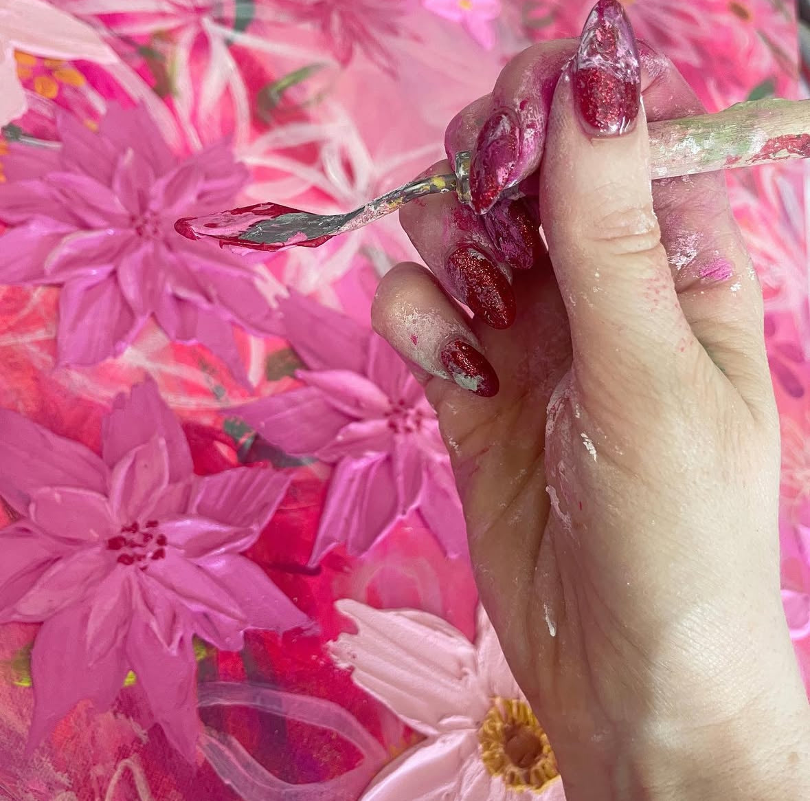 ‘Pinky promise’ - Textured floral art on canvas