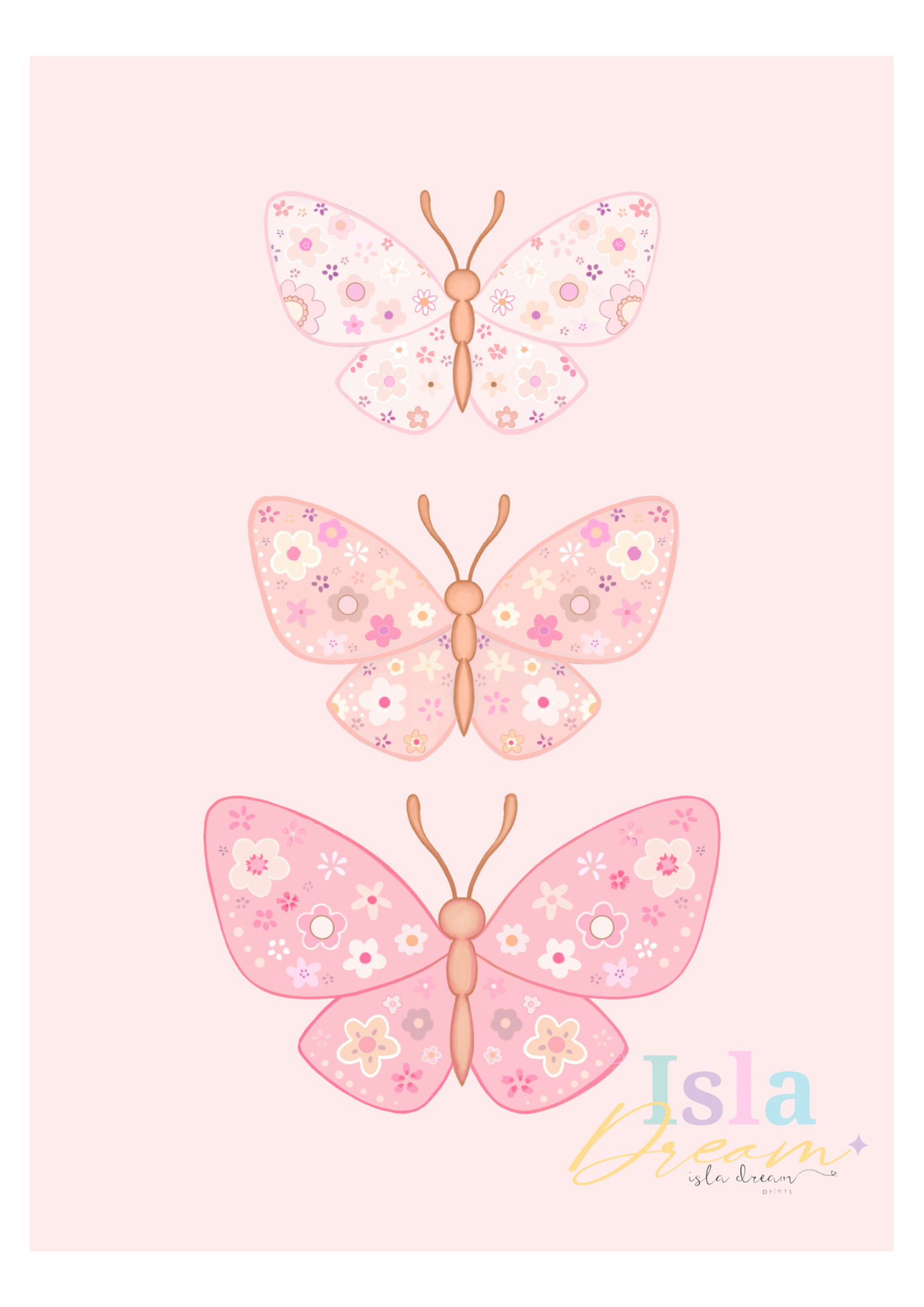Floral Butterfly Trio Print - Pink