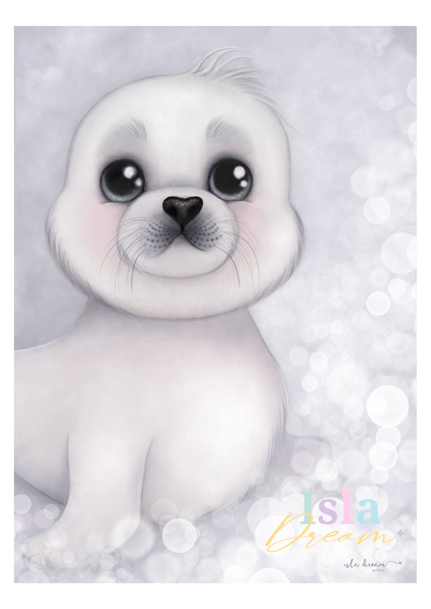 Sid the Harp Seal Print - Pink & Grey