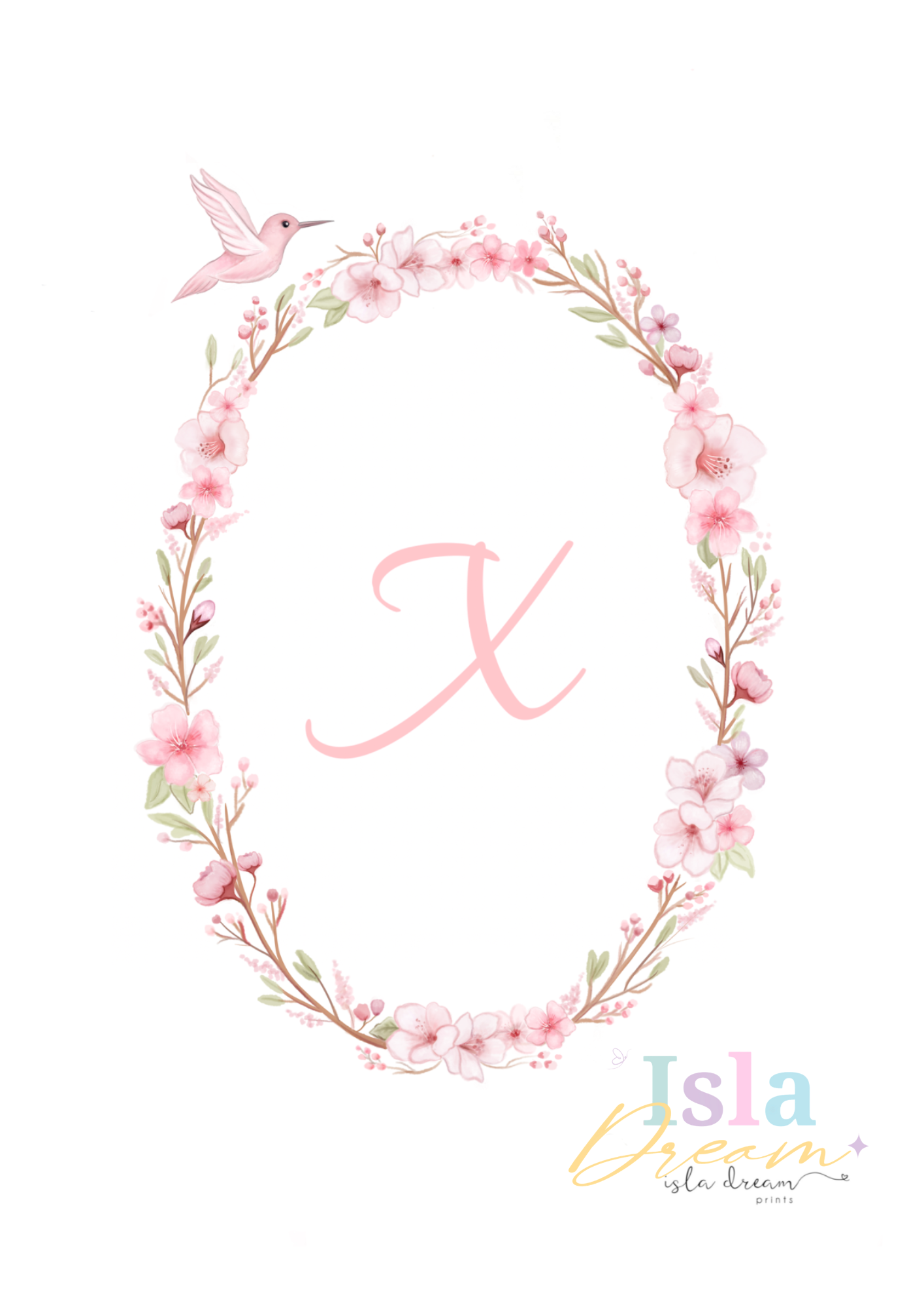 Flower Wreath Monogram Print - Pink & Blue