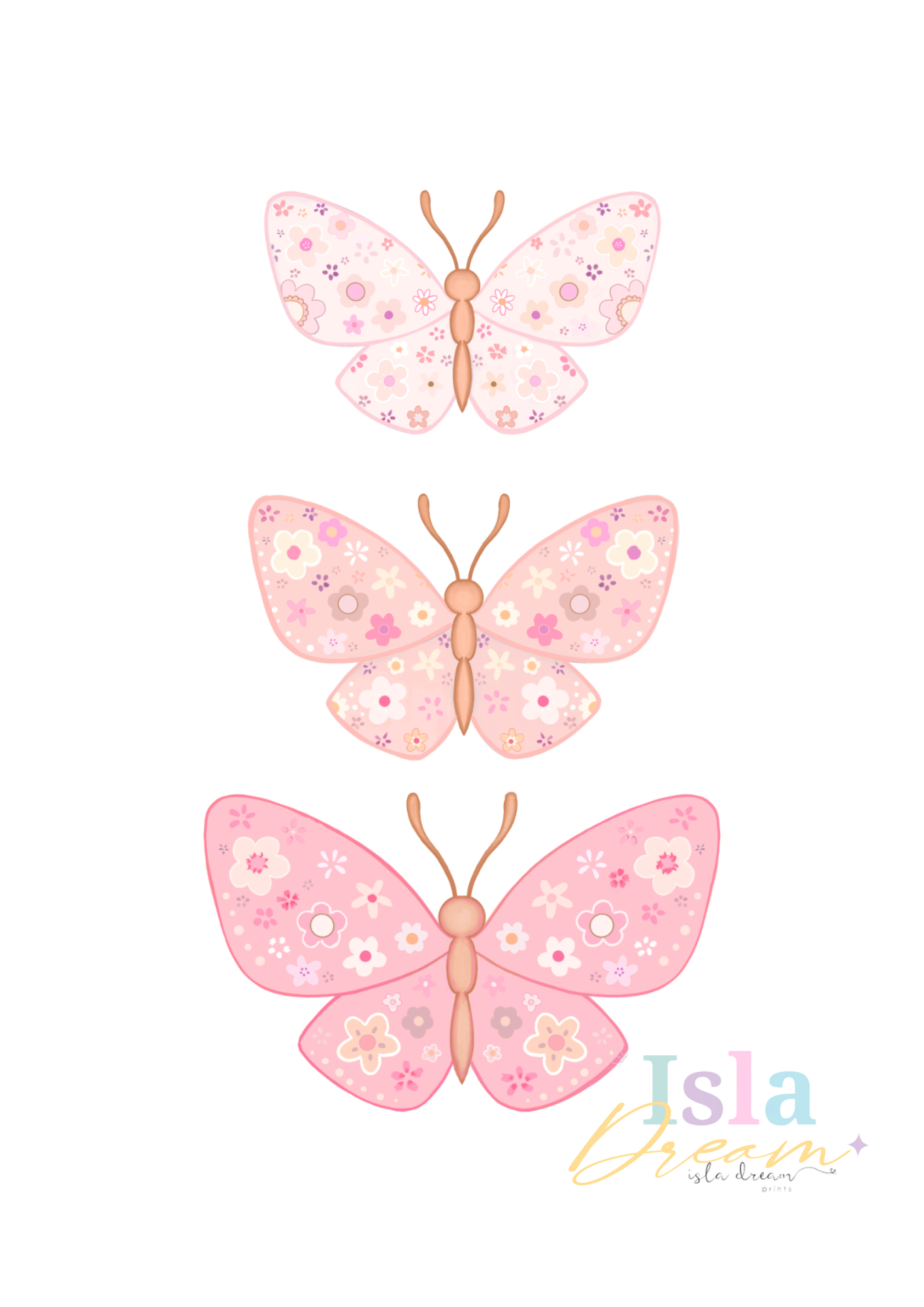 Floral Butterfly Trio Print - Pink