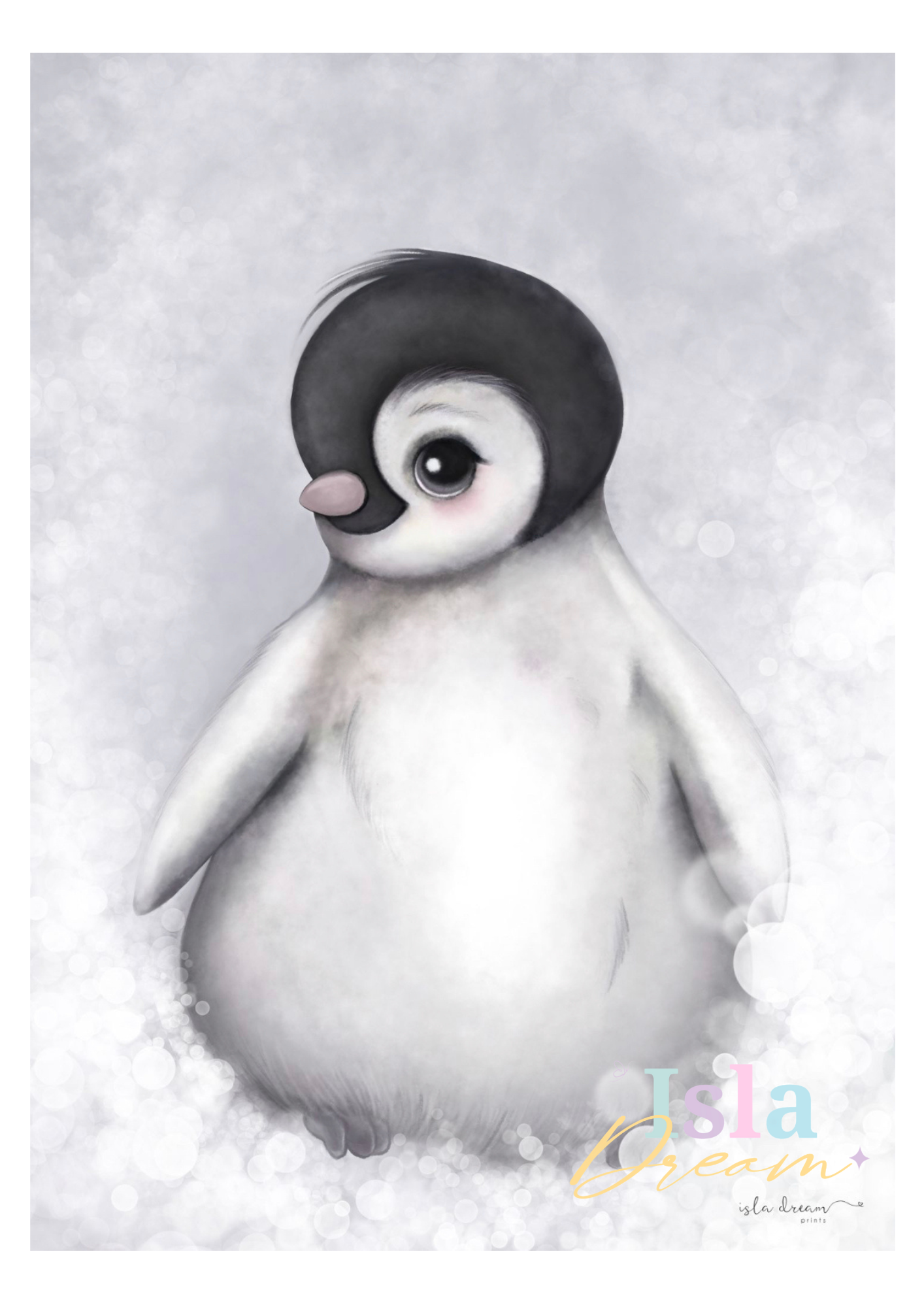 Romeo the Baby Penguin Print - Pink & Grey