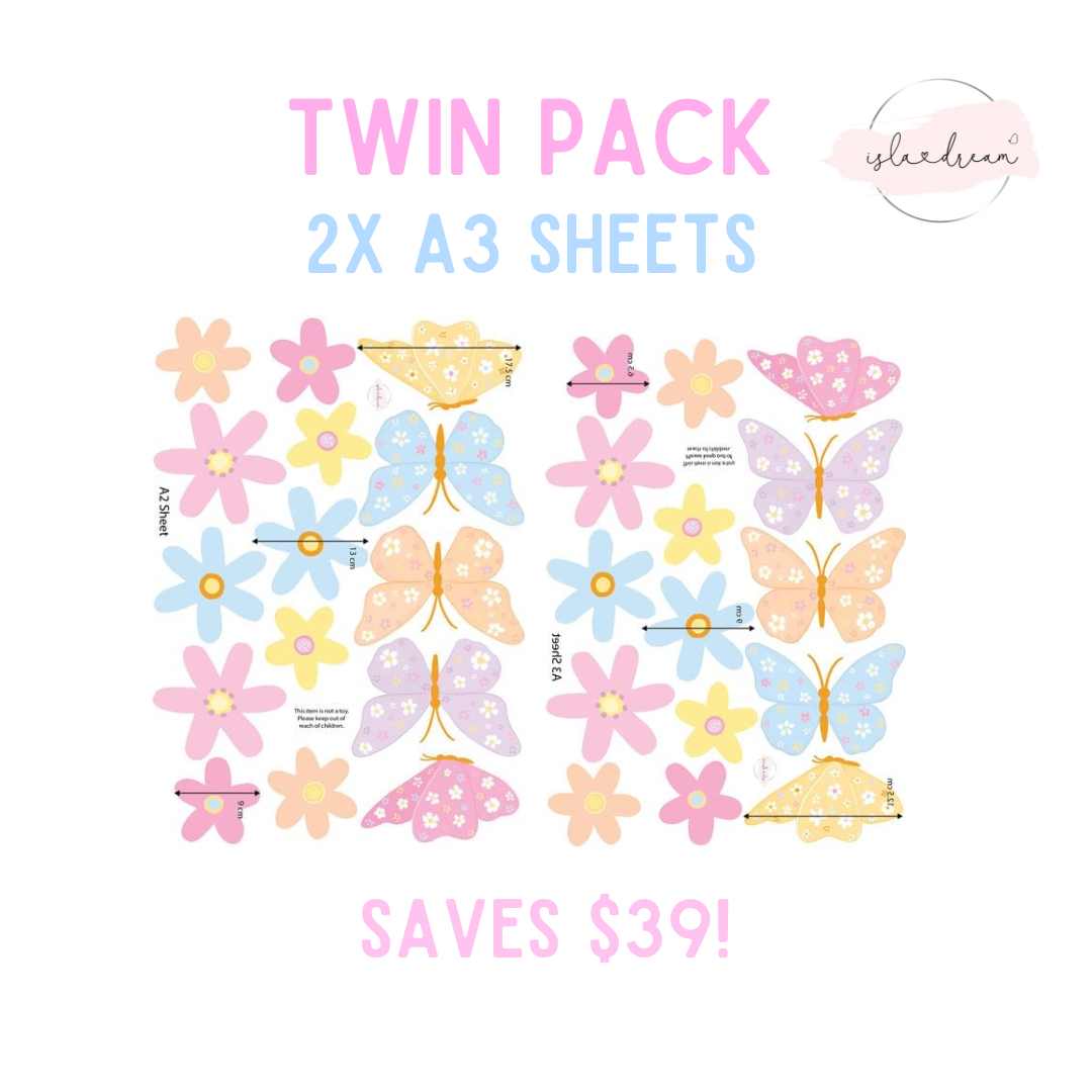 Spring Fling Butterfly & Flower Wall Decals - A3 & A2