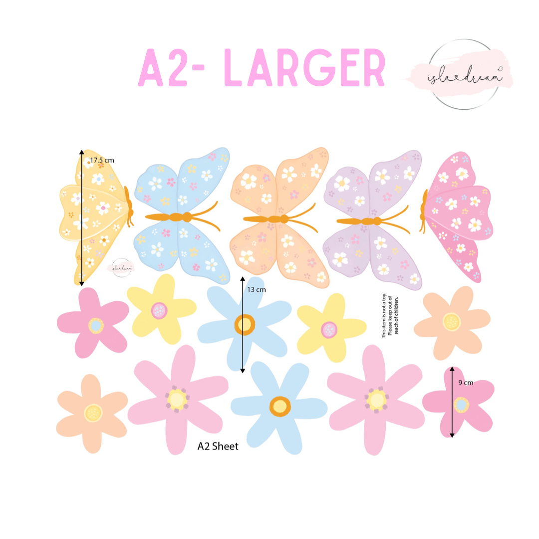 Spring Fling Butterfly & Flower Wall Decals - A3 & A2