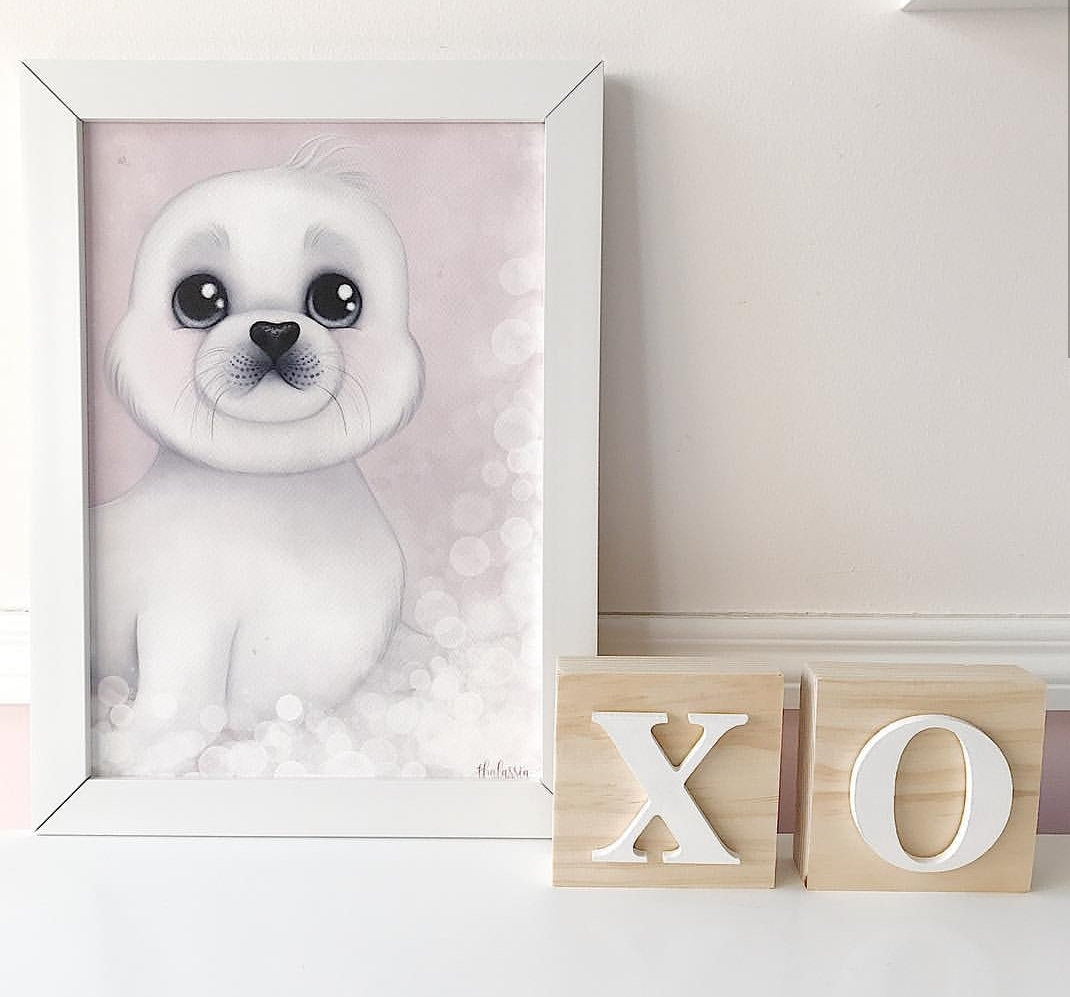 Sid the harp seal print: available in pink/grey - Isla Dream Prints