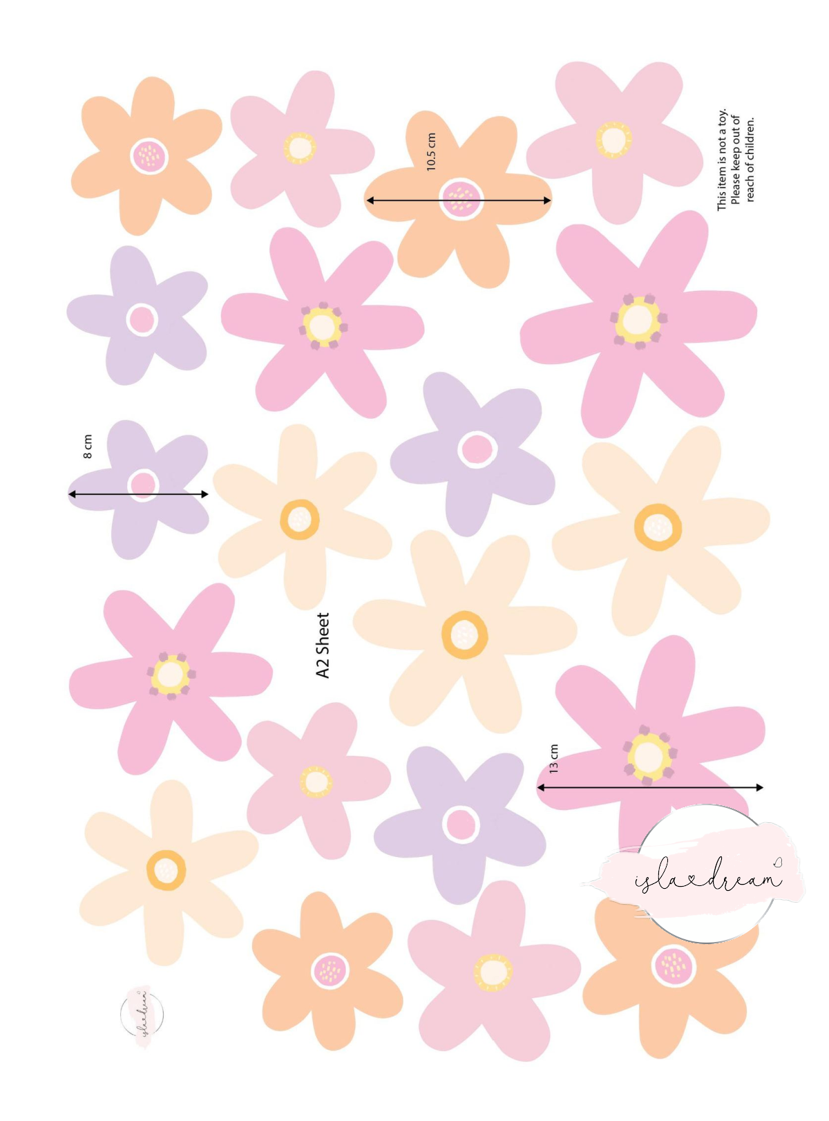 Spring Fling Soft Pastel Flower Wall Decals - A3 & A2