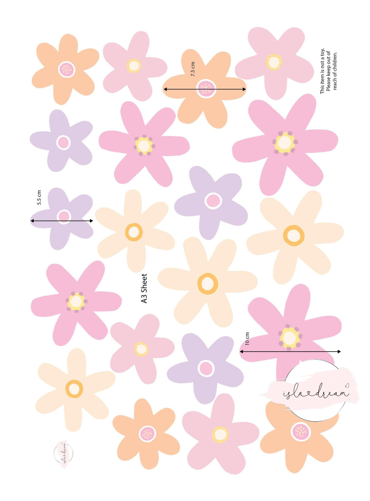 Spring Fling Soft Pastel Flower Wall Decals - A3 & A2