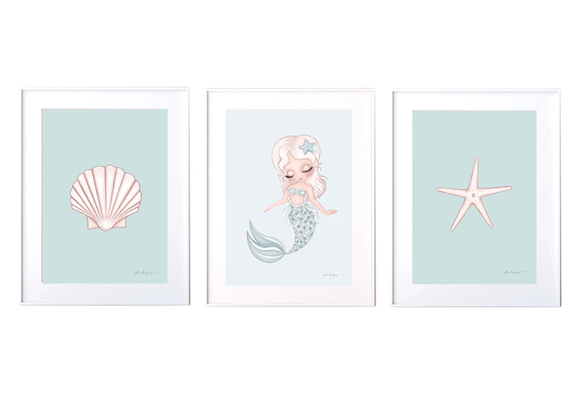 Mermaid Starfish Print - Pink & Mint