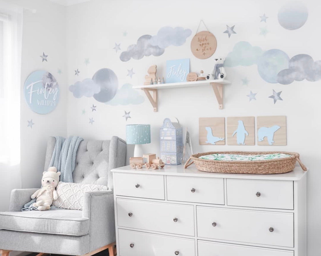 ‘Interstellar’ cloud, planet, star -Fabric wall decals - Isla Dream Prints