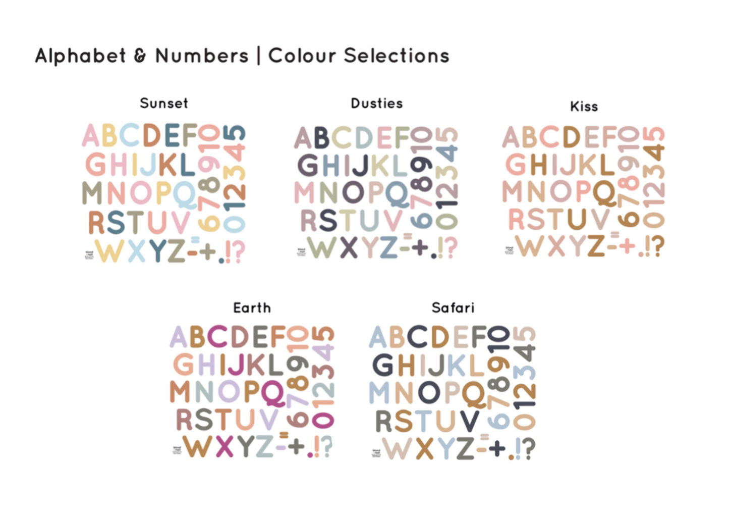 Alphabet & Numbers fabric wall decals- multiple colours available - Isla Dream Prints