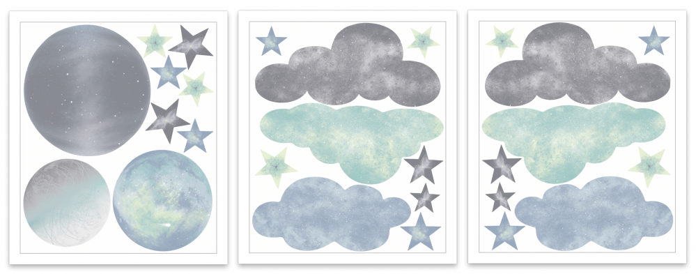 ‘Interstellar’ cloud, planet, star -Fabric wall decals - Isla Dream Prints