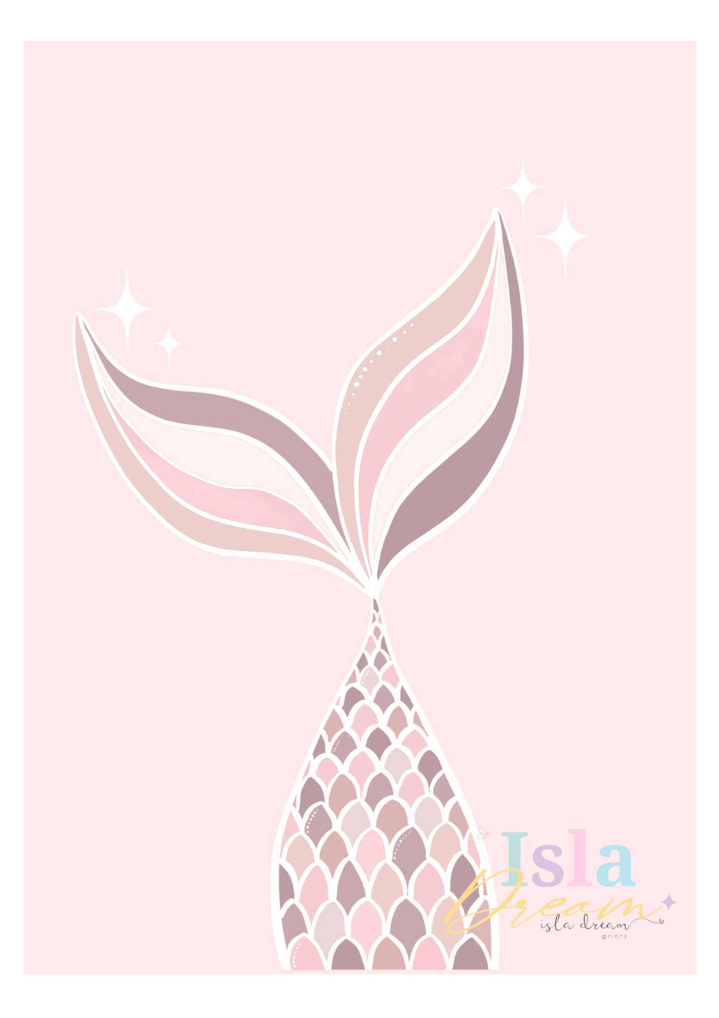 Boho Mermaid Tail Print - Peach & Pink