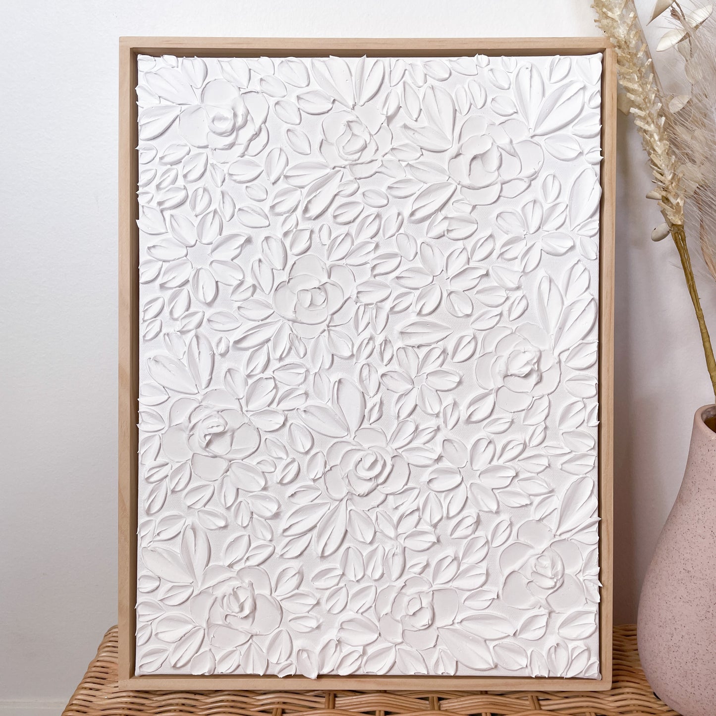 Snow White Florals- Original Textured Artwork On Canvas