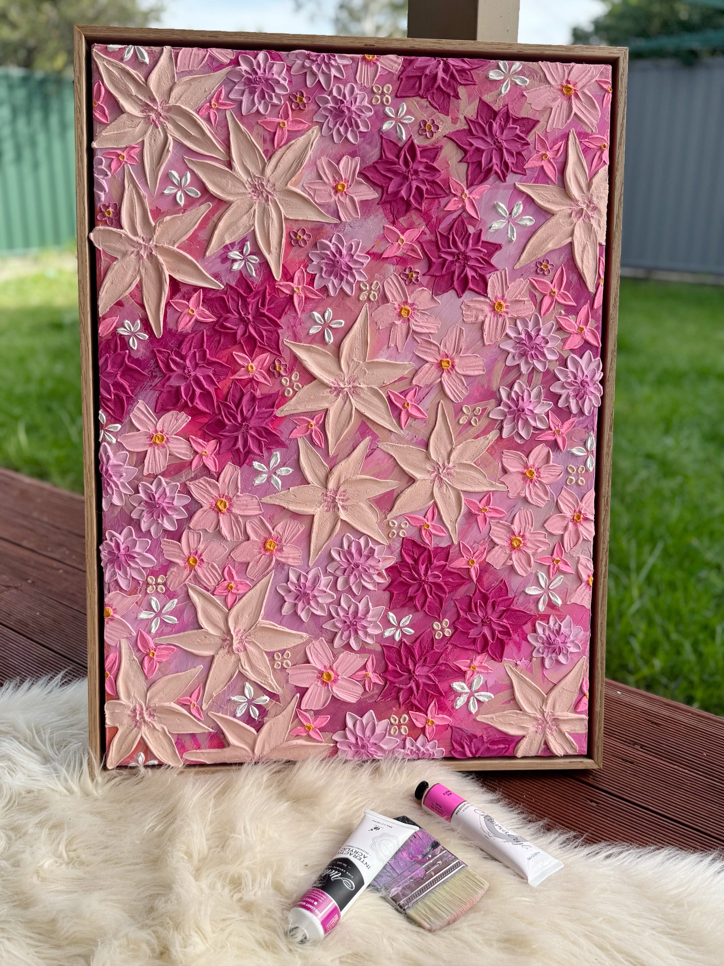 ‘Blushberry’- Textured floral art on canvas