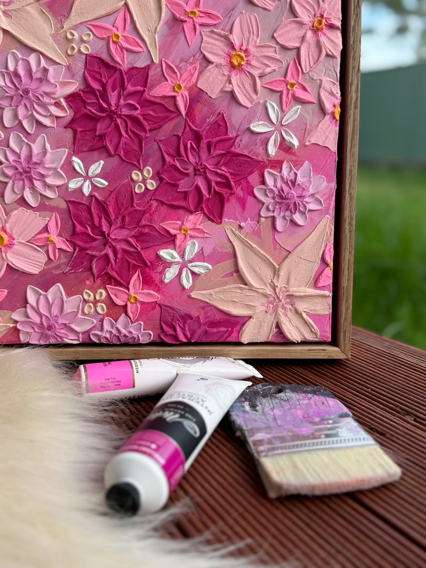 ‘Blushberry’- Textured floral art on canvas