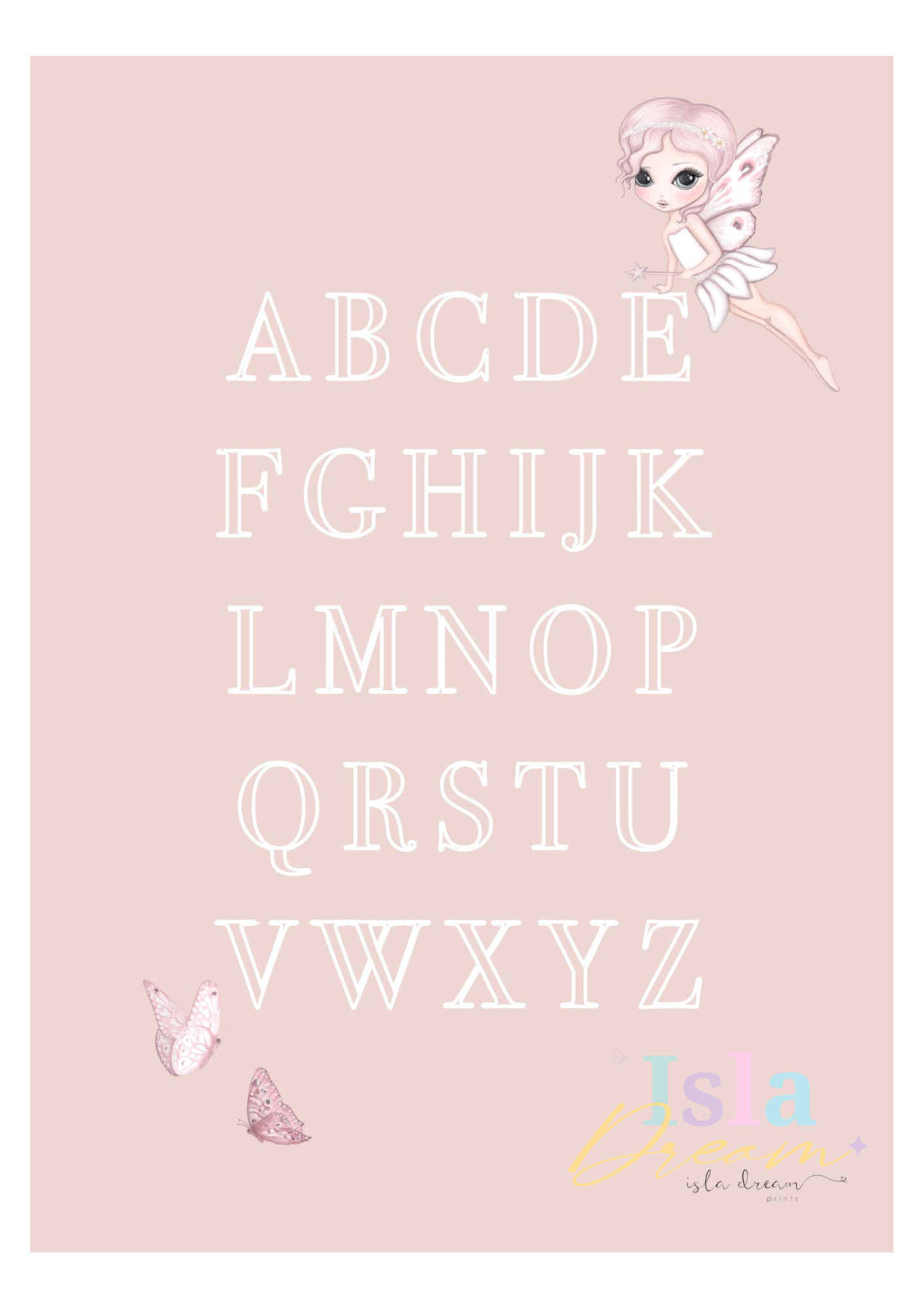 Grace the Fairy Butterfly Alphabet Poster - Pink & Grey