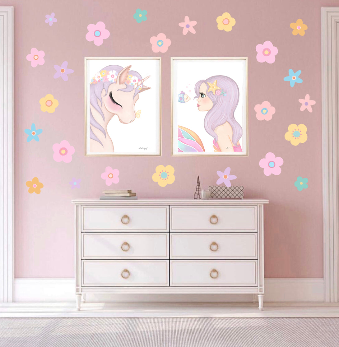 Pastel Rainbow Flower Wall Decals - Mini & Midi