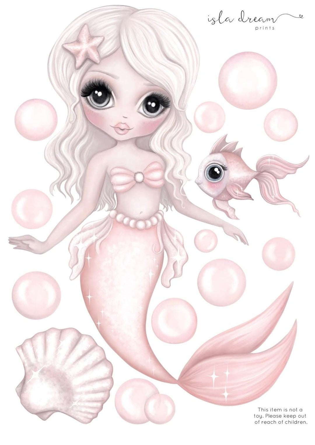 ‘Jewel The mermaid’ Fabric Wall Decals A4 & A3 - Isla Dream Prints