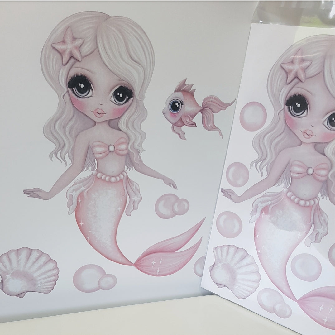 ‘Jewel The mermaid’ Fabric Wall Decals A4 & A3 - Isla Dream Prints