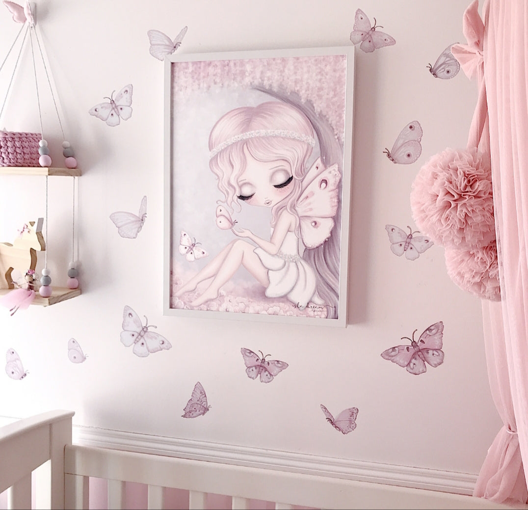 Butterflies ‘Fairy magic.’ Fabric Wall Decals A3 & A2 - Isla Dream Prints