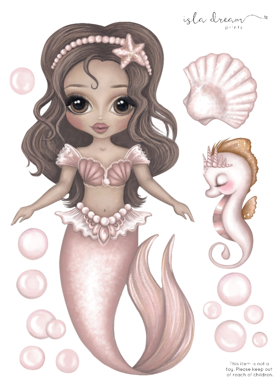 ‘Arista the mermaid’ Fabric Wall Decals A3 & A4 - Isla Dream Prints