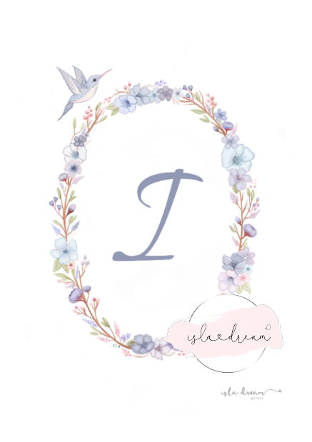 Flower Wreath Monogram Print - Pink & Blue