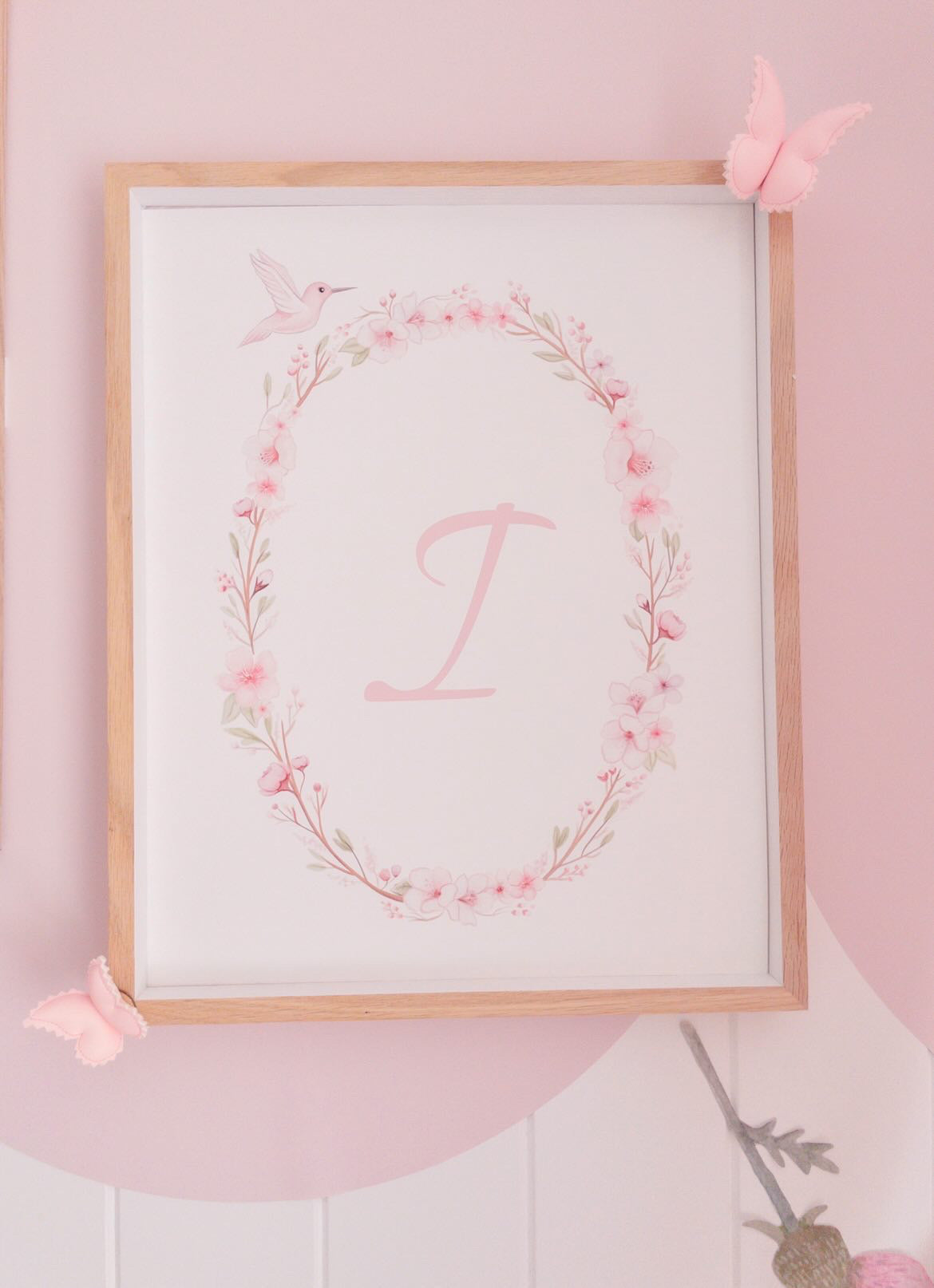 Flower Wreath Monogram Print - Pink & Blue