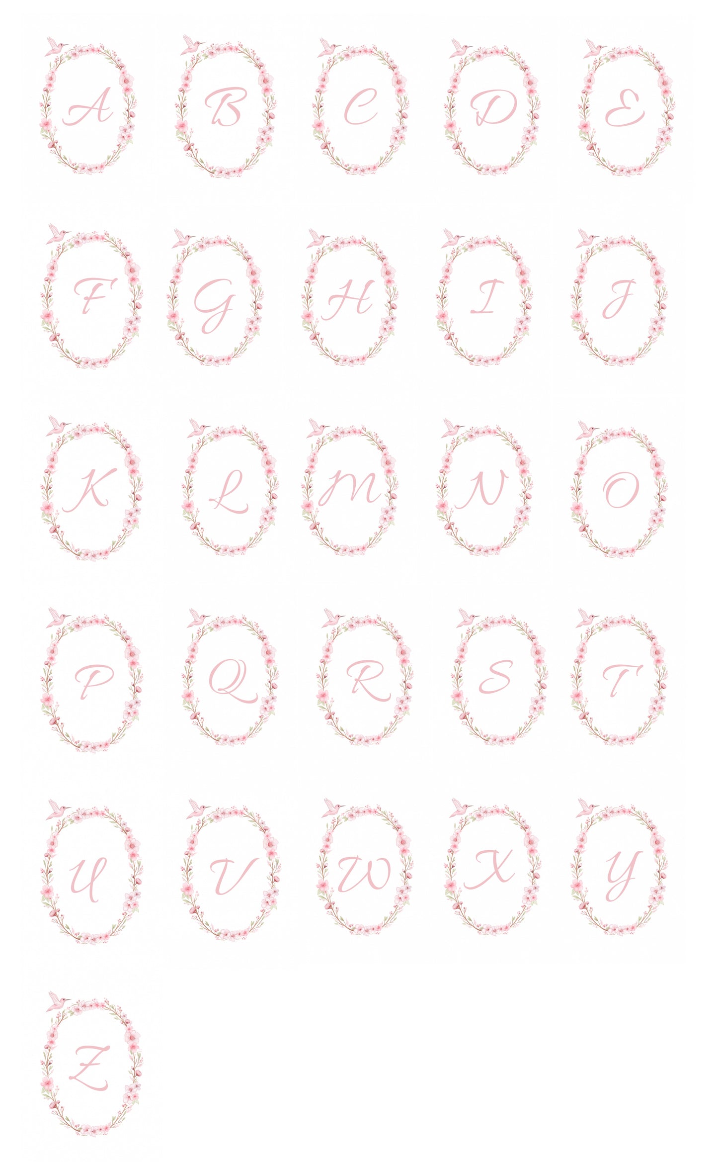 Flower Wreath Monogram Print - Pink & Blue