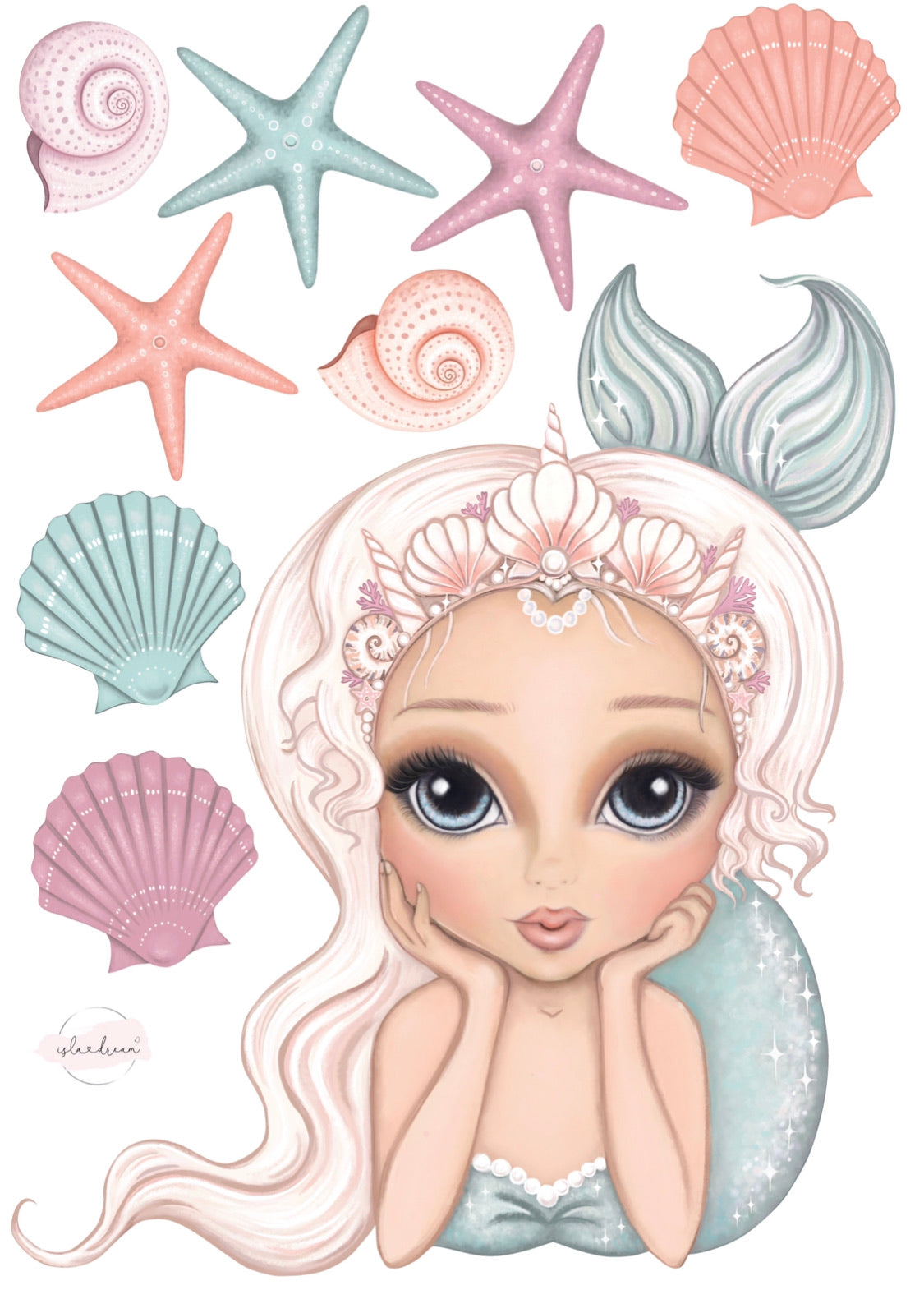 Mermaid Fabric Wall Decals in A3 & A2 (various colours available) - Isla Dream Prints